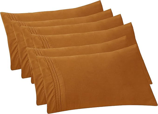 Elegant Comfort 6-PACK Solid Pillowcases 1500 Premium Hotel Quality Microfiber - Smooth Weave, Wrinkle and Stain Resistant, Easy Slip-On, 6-Piece Set, Standard/Queen Pillowcase, Bronze