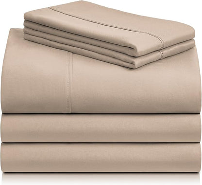 LuxClub 5 PC Split King Sheet Set, Breathable Luxury Bed Sheets, Deep Pockets 18" Eco Friendly Wrinkle Free Cooling Sheets Machine Washable Hotel Bedding Silky Soft - Light Khaki Split King