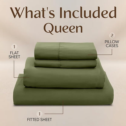Utopia Bedding Queen Size Sheet Set – 4 Piece Bed Sheets, Soft and Breathable Microfiber, Includes 1 Fitted Sheet, 1 Flat Sheet and 2 Pillowcases – Oeko Tex (Olive)