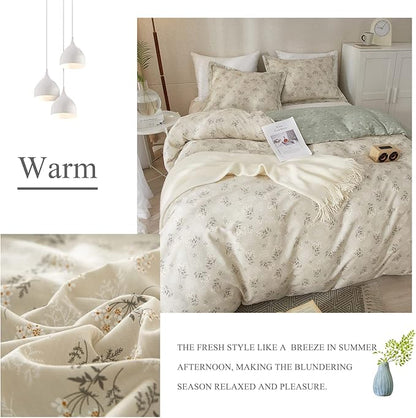 VM VOUGEMARKET Garden Flower Duvet Cover Set Queen Cotton Aesthetic Bedding Set Reversible Duvet Cover with 2 Pillow Shams,Blooming Comforter Cover for Girls