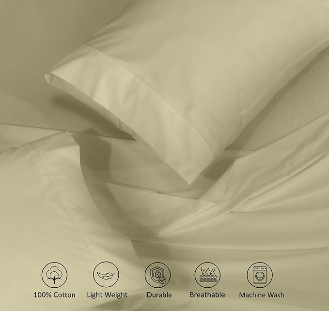 RUVANTI 100% Cotton Sheets – King Size Percale Bedding, Cooling & Breathable, Durable with a Crisp, Soft & Comfortable Feel, 16" Deep Pocket, 4-Piece Set, Sage Green