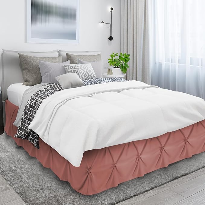 Nestl Pink Clay Bed Skirt King Size, Pinch Pleat King Bed Skirt, 14" Inch Drop King Bedskirt, Hotel Quality Pink Clay Bed Skirts, Premium Microfiber Bedskirt for King Bed, Pink Clay King Bed Skirt