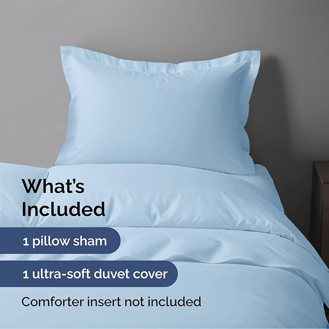 Duvet Cover Twin/Twin XL Size Set - Extra Soft Twin/Twin XL Duvet Cover 68" x 90" with 1 Pillow Sham - Hotel Luxury, Easy Care, Fade Free w/ Zipper Closures & Ties - Comfy & Breathable (Light Blue)