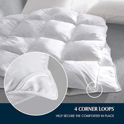 Serta Goose Feather Down Fiber Cotton Comforter Queen Size - 100% Cotton Duvet Insert - Hotel Luxury Hypoallergenic Bedding Comforter All Season Medium Warmth 90 x 90 Inch White,(Pack of 4)