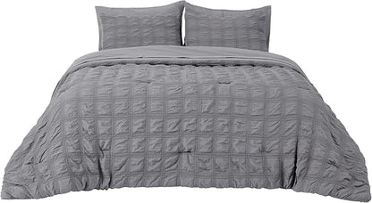 Bedsure Bed in a Bag Twin - 5 Pieces Plaid Seersucker Bedding Comforter Sets, Soft Lightweight Grey Boho Bed Set with Comforters Twin Size, Sheets, Pillowcase & Sham