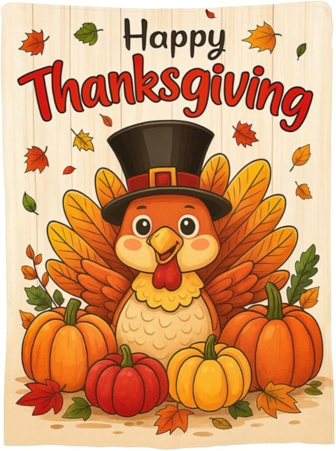 Thanksgiving Turkey Blanket Super Soft Warm Fluffy Fleece Flannel Throw Blanket Cozy Fuzzy Plush Stuff Bedding Blankets Gifts for Women Kids Boys Girls Adults 60"X50"