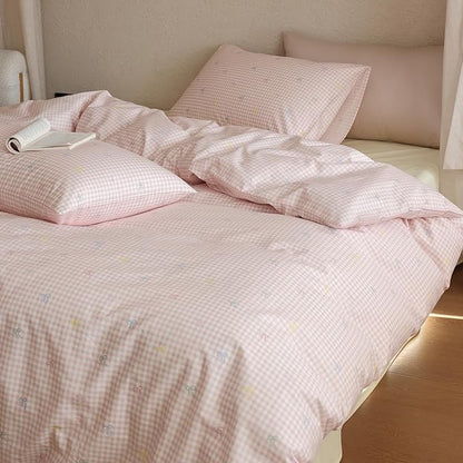 Pink Gingham Comforter Set Full Bow Plaid Bedding Set Light Weight Down Alternative Fluffy Cotton Bedding Comforter Sets for Girls Boho Country Cute Bed Comforter with 2 Pillowcases