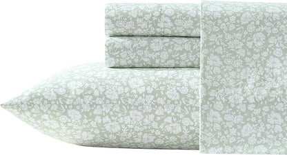 Laura Ashley - Sheets, Cotton Percale Bedding Set, Lightweight & Breathable Room Essentials (Heirloom Ditzy Green, King)