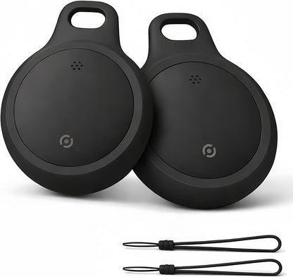 Bluetooth Tracker Works with Apple Find My & Android Find Hub – Key Finder for Keys & Pet Collar, No Monthly Fee, Loud Alarm, Replaceable Battery(2 Pack, Black)