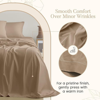 Deep Pocket Queen Sheets set, 100% Cotton Sheets Queen Size set, 800 Thread Count Soft & Durable 4 Piece Sheet & Pillowcase Sets, Sateen Weave Hotel Sheet 15" Deep, No Pill Machine Wash - Taupe