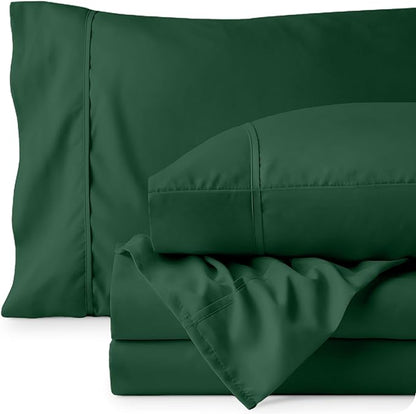 Bare Home California King Sheet Set - 1800 Ultra-Soft Microfiber Cal King Bed Sheets - Double Brushed - Deep Pockets - Easy Fit - 4 Piece Set - Bed Sheets (California King, Forest Green)