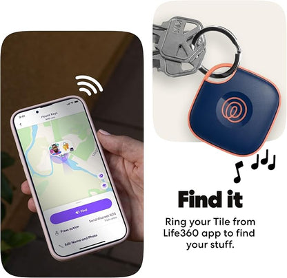 Life360 Tile - Bluetooth Tracker, Keys Finder and Item Locator for Keys, Bags and More. Phone Finder. Both iOS and Android Compatible. 1-Pack (Navy Blaze)
