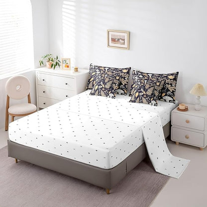 Retro Jungle Leaves Comforter Set 7 Piece,Rustic Mushroom Botanica Bed Set,Vintage Farmhouse Decor Bedding Bed in a Bag,King (1 Comforter,2 Pillowcase,2 Pillow Covers,1 Flat Sheet,1 Fitted Sheet)