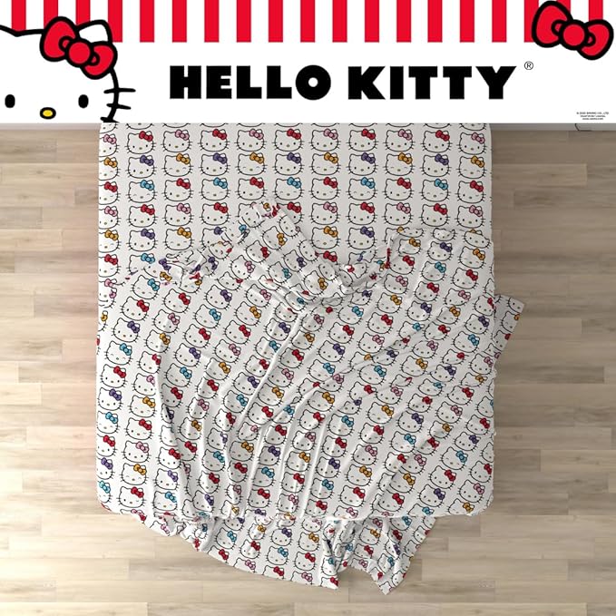 Collectibles Hello Kitty Bows Bedding Super Soft Cozy Microfiber 3 Piece Twin Sheet Set, (Officially Licensed Product) By Franco