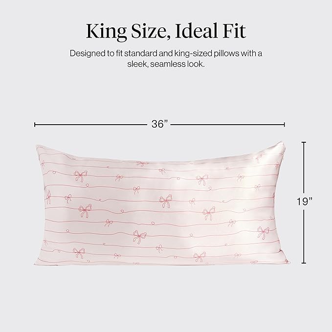 Kitsch Satin Pillowcase with Zipper for Hair & Skin - Softer Than Silk Pillow Cases, Smooth Cooling Satin Pillow Case, Wrinkle-Free Pillow Cases King Size (19x36) - Striped Bows
