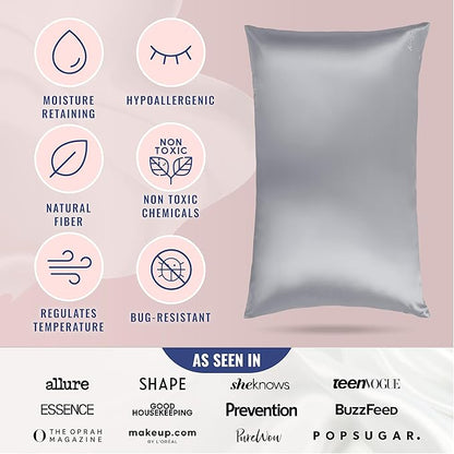 Blissy Silk Pillowcase - 100% Pure Mulberry Silk - 22 Momme 6A High-Grade Fibers - Silk Pillow Cover for Hair & Skin - Regular, Queen & King (Silver, King)
