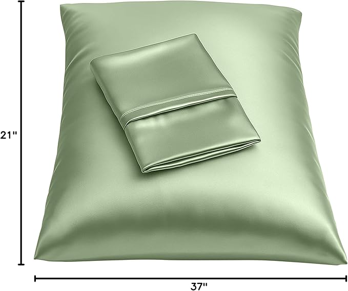 BLISSFORD Satin Pillowcase with Zipper, for Hair and Skin Care, Feels Soft and Cool Like a Silk Pillowcase, Satin Pillow Cases 2 Pack, Slik Pillow Cover, Sage Green - Queen Size - Set of 2
