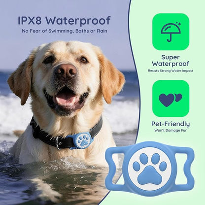 IP68 Waterproof Dog AirTag Holder for Dog Collar, Soft, Stretchy Silicone | Full-Body Protection, Easy Tool-Free Installation, Quiet, No-Dangle Fit, Lightweight, Fits Dog & Cat Collars of All Widths