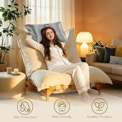 ZIMASILK 100% Pure Mulberry Silk Pillowcase for Hair and Skin Health,Soft and Smooth,Both Sides Premium Grade 6A Silk,600 Thread Count,with Hidden Zipper,1pc (King 20''x40'', Gray)