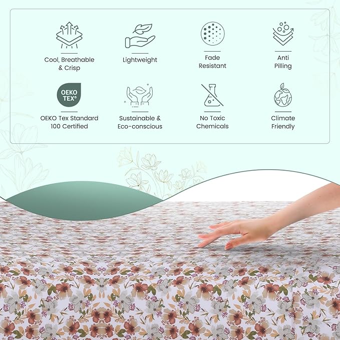 Feather & Stitch Softest 100% Cotton Sheets, 300 Thread Count Percale Weave Bedding, 16" Deep Pocket, Cooling Sheets, Breathable Bed Set, Hotel Premium Quality (King, Florence)