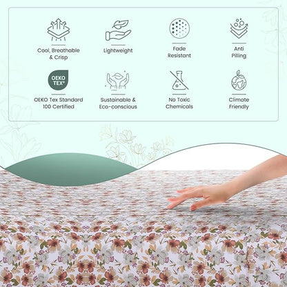 Feather & Stitch Softest 100% Cotton Sheets, 300 Thread Count Percale Weave Bedding, 16" Deep Pocket, Cooling Sheets, Breathable Bed Set, Hotel Premium Quality (King, Florence)
