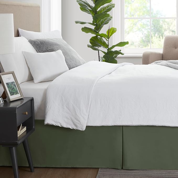 Nestl Olive Green Bed Skirt King Size - King Bed Skirt 14 Inch Drop - Brushed Microfiber Bed Skirts - Hotel Quality Pleated Bed Skirt - Shrinkage & Fade Resistant