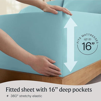LuxClub 4 PC King Size Sheet Set Deep Pockets 18" Wrinkle Free Cooling Sheets Machine Washable Hotel Bedding Silky Soft - Aqua King