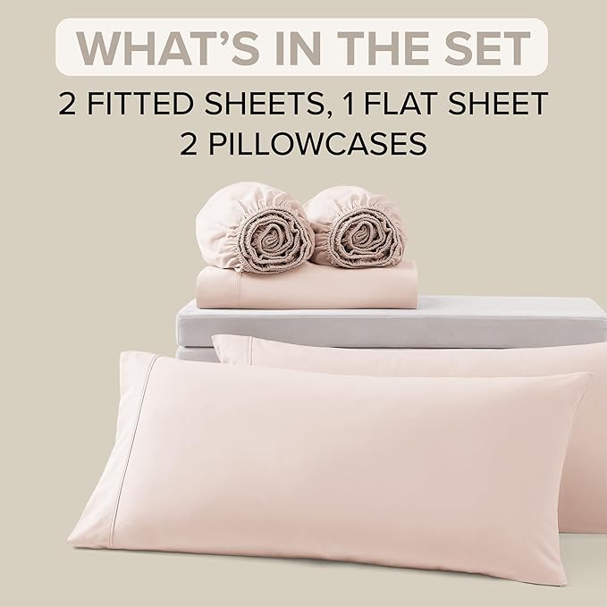 UGG Hedi Split King Sheet Set 5-Piece Luxury Cooling Sheets Deep Pockets Premium Bedding with 2 Shams Hypoallergenic Machine Washable Soft Lightweight Set for Adjustable Bed, Split King, Shell Pink
