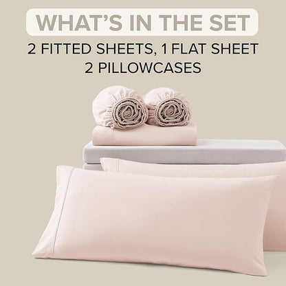 UGG Hedi Split King Sheet Set 5-Piece Luxury Cooling Sheets Deep Pockets Premium Bedding with 2 Shams Hypoallergenic Machine Washable Soft Lightweight Set for Adjustable Bed, Split King, Shell Pink