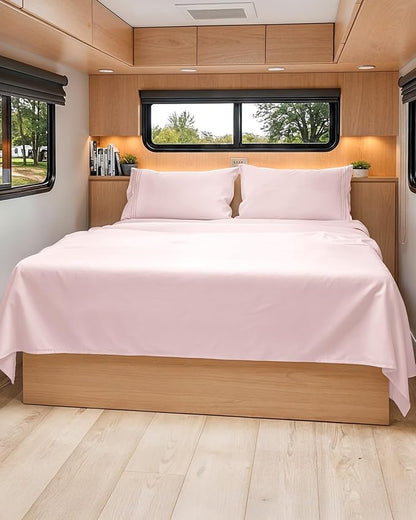 RV Short Queen Sheet Set 60 X 75 - 4 Piece RV Short Queen Bed Sheets - Soft, Breathable & Cooling - Designed for Bunks, Trailers & Campers - Fits 8” to 12" Mattress - Luxury Bedding - Lavender Pink