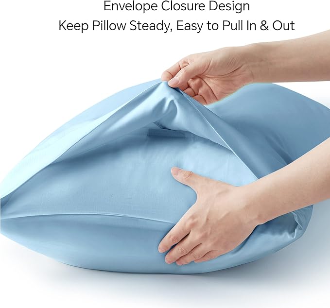 BEDELITE Body Pillow Case Cover, Rayon Made from Bamboo, Cooling Body Pillow Cover for Hot Sleepers and Night Sweats, Breathable & Silky Soft Full Long Pillow Case (Blue, 20x54 Inches)