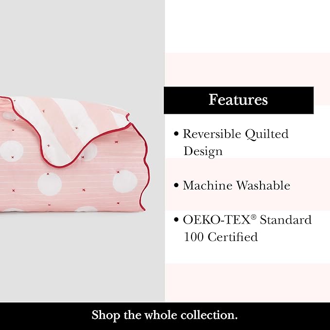 kate spade new york Stripe Dot 2-Piece Twin Quilt Bedding Set, 100% Cotton Reversible Cover, All Season Warmth Bedding, Machine Washable, Pink