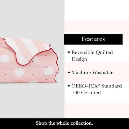 kate spade new york Stripe Dot 3-Piece King Quilt Bedding Set, 100% Cotton Reversible Cover, All Season Warmth Bedding, Machine Washable, Pink