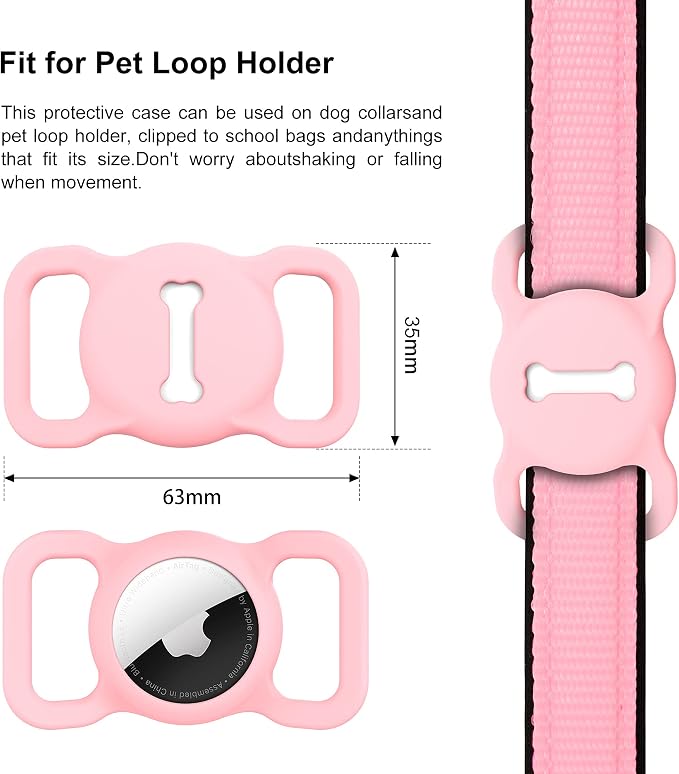for Airtag Dog Collar Holder, Air Tag Protective Cat Airtag Dog Collar,Silicone AirTags GPS Tracking Accessories,Air Tags with Bone Pattern (1 Pack(Pink))