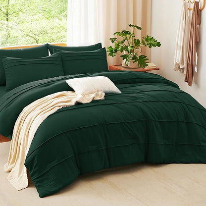 CozyLux Full Size Comforter Sets Emerald Green, 7 Pieces Soft Pinch Pleat Bed in a Bag Full Comforter Set with Sheets, Bed Set with Down Alternative Comforter, Sheets, Pillowcases & Shams