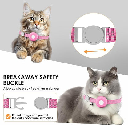 Cat Tracker, GPS Tracker, Compatible with Apple Find My App(Only iOS), Waterproof Cat Tracker Collar with Bell and Safety Elastic Buckle, No Monthly Subscription Fee, Up to 1-Year Battery (Pink)