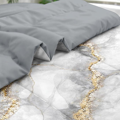 Comforter Set Twin Size, Marble Gold Stone 5 Pcs Bedding for Kids and Adults, Gray Vintage Retro Bed Sheet Sets with Fitted Sheet Pillowcase & Sham for Bedroom Bed Decor