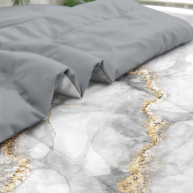 Comforter Set King Size, Marble Gray Gold Retro 7 Pcs Bedding for Adults, Vintage Stone Bed Sheet Sets with Fitted Sheet 2 Pillowcases & 2 Shams for Bedroom Bed Decor