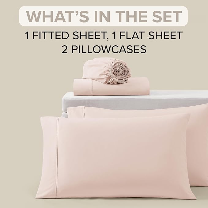 UGG Hedi Full XL Sheet Set 4-Piece Luxury Cooling Sheets Deep Pockets Premium Bedding with 2 Pillow Shams Hypoallergenic Machine Washable Soft Lightweight Bed Set for Bedroom, Full XL, Shell Pink