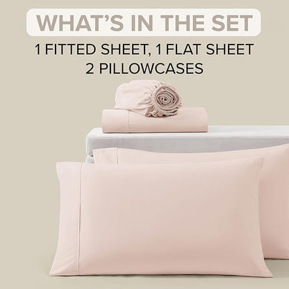UGG Hedi Full XL Sheet Set 4-Piece Luxury Cooling Sheets Deep Pockets Premium Bedding with 2 Pillow Shams Hypoallergenic Machine Washable Soft Lightweight Bed Set for Bedroom, Full XL, Shell Pink