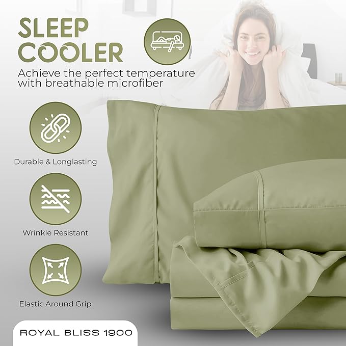Split Queen Sheets - 5 Pcs Set for Adjustable Bed - Soft, Wrinkle-Resistant (Sage)