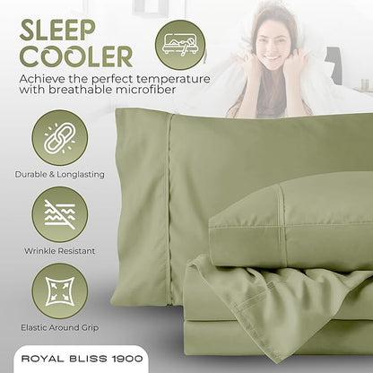 Split King Sheets Set with 2 Twin XL Fitted Sheet - 5 Piece Bedding - Wrinkle Free, Fade Resistant, Double Brushed Microfiber - Deep Pockets/Easy Fit (Sage)