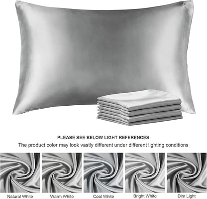 BEDELITE Satin Pillowcase for Hair and Skin, Super Soft Similar to Silk Pillow Cases 4 Pack with Envelope Closure, Cooling Pillowcases for Women Men (20"x36" King Size, Grey)