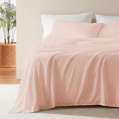 SLEEP ZONE Nanotex Super Soft Cooling Queen Bed Sheets Set for Kids 3 Piece - Easy Care Fitted Flat Sheet & Pillowcase Sets - Wrinkle Free,Fade Resistant,Deep Pocket 16",Rose Pink,Queen