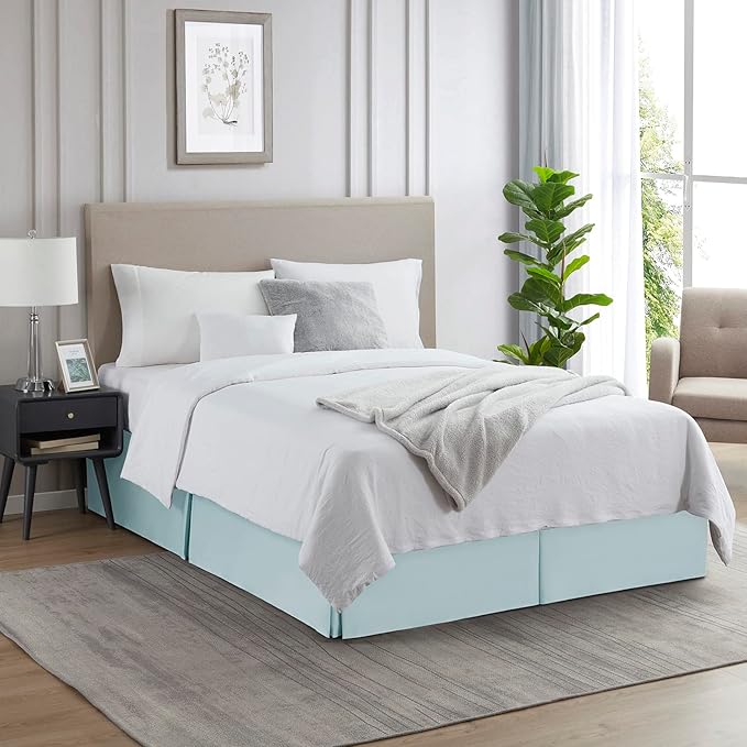 Nestl Light Baby Blue Twin Bed Skirt - Twin Size Bed Skirt 14 Inch Drop - Brushed Microfiber Bed Skirts - Hotel Quality Pleated Bed Skirt - Shrinkage & Fade Resistant