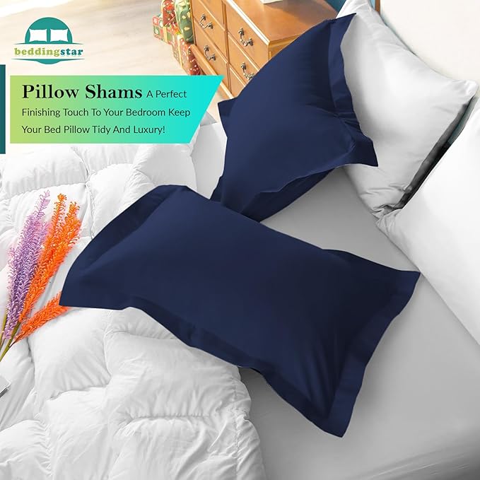 Queen Pillow Shams Set of 2 Navy Blue Pillow Shams Queen Size 20x30 Pillow Covers 100% Egyptian Cotton 600 Thread Count Soft Skin Friendly Cushion Cover Cases Decorative Pillow Shams for Bed