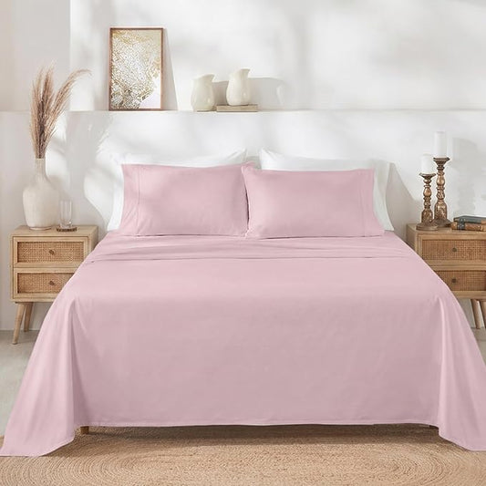 California Design Den Natural 100% Cotton Sheets, Soft Queen Sheet Set, 400 Thread Count Sateen, Deep Pockets with All-Around Elastic for a Snug Fit, Durable Bedding Set - Pink