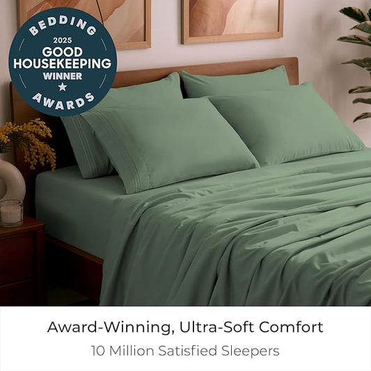 Mellanni Full Sheet Set - 6-Piece Iconic Collection Bedding, (Including 4 Pillowcases), 21-Inch Extra Deep Pocket, Easy Care, Ultra Soft, Cooling Sheets, Brushed Microfiber - Sage