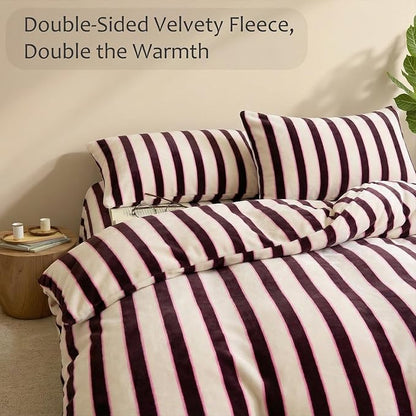 Bedbay Striped King Comforter Set Velvety Fleece Comforter Set Modern Style Striped Beding with 2 Pillowcases Lightweight 3 Pcs Boho Bedding Quilt Farmhouse Fluffy Bed Set for All Seasons