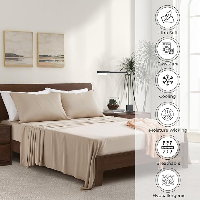Full Size Sheet Set | Organically Grown | Ultra Soft & Cooling |100% Viscose | 17" Deep Pocket [Dune]